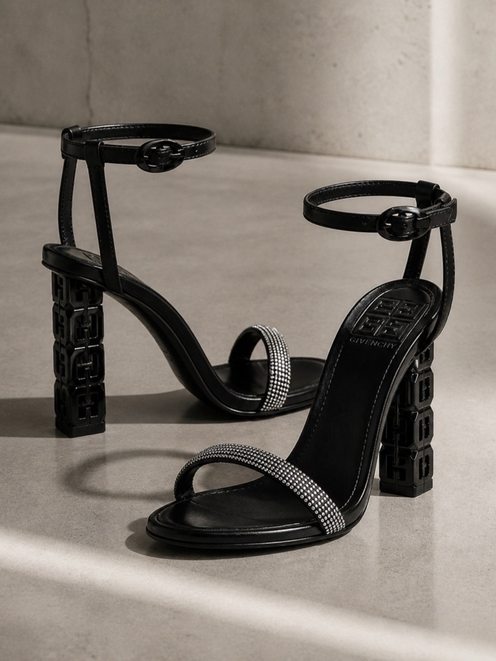New Givenchy Black Crystal G Cube 105 Sandal Womens 36.5 NWOT